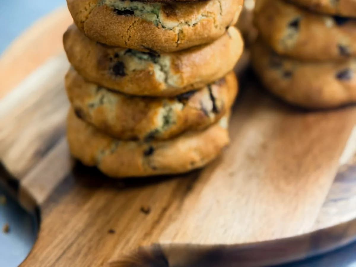 Stack of chocolate chip cookies from Floré